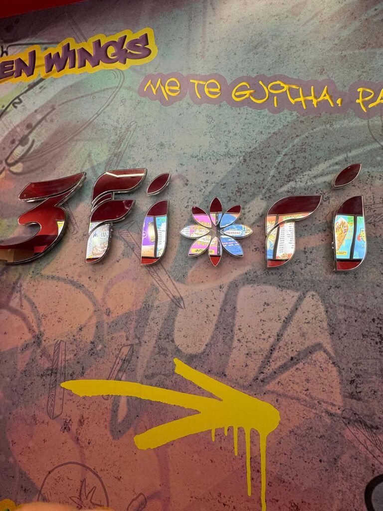 Inside view of the wall of 3 Fiori fast food in Vlore, Albania